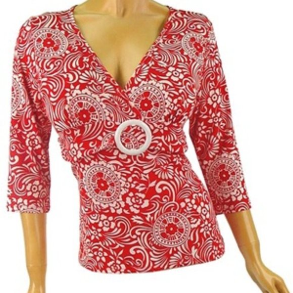 2/$24 Red Print Plus Size Women's Top 3XL - Picture 1 of 9